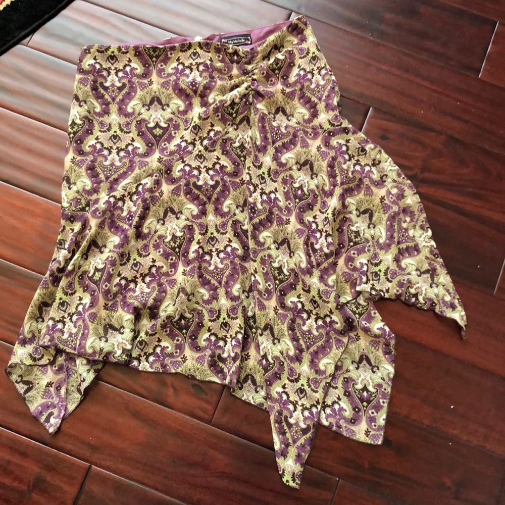 Purple green paisley asymmetrical skirt